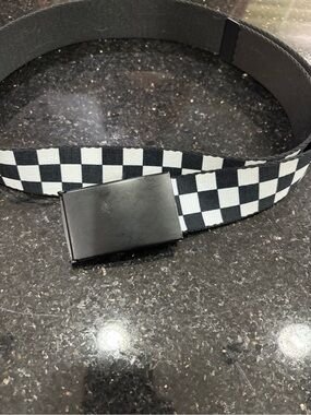 Black & White Adjustable Checker Hot Topic Webbing Belt with Black Buckle 32”